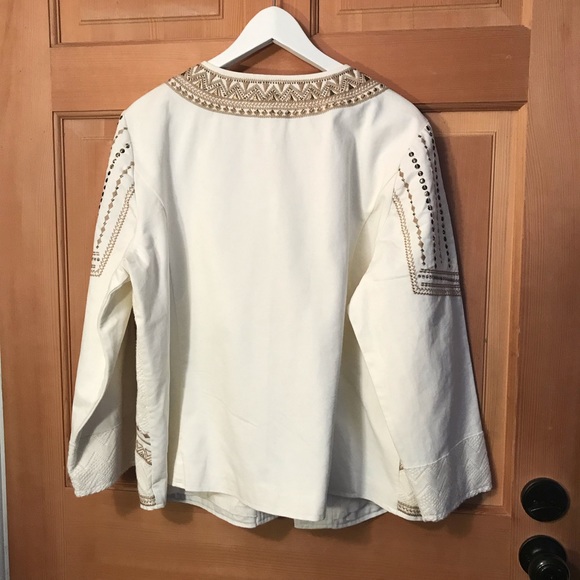 Chico’s embellished Ecru embroidered linen jacket - Picture 7 of 8